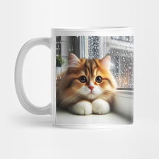 Cute orange cat on rainy day Mug